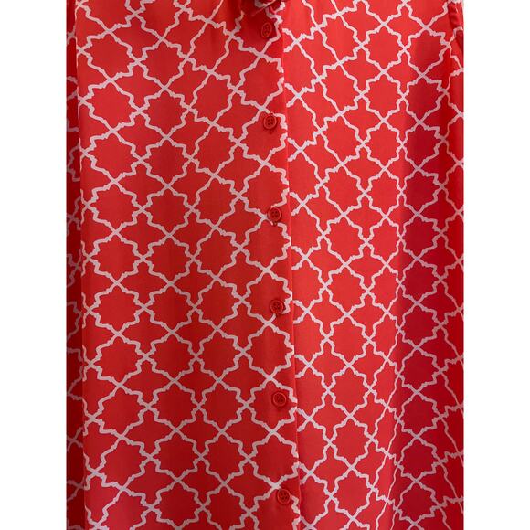 Tacera Tie Neck Blouse Womens Size XL Orange White Button Front Work Church - Picture 5 of 14